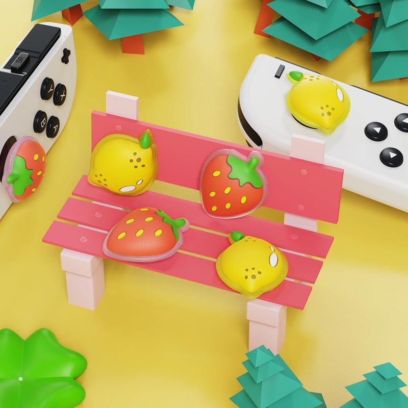 playvital Joystick Caps for Nintendo Switch, Thumbstick Grips for Switch Lite, Analog Cover for OLED Joycon Thumb Grip Caps - Lemon & Strawberry - Image 3